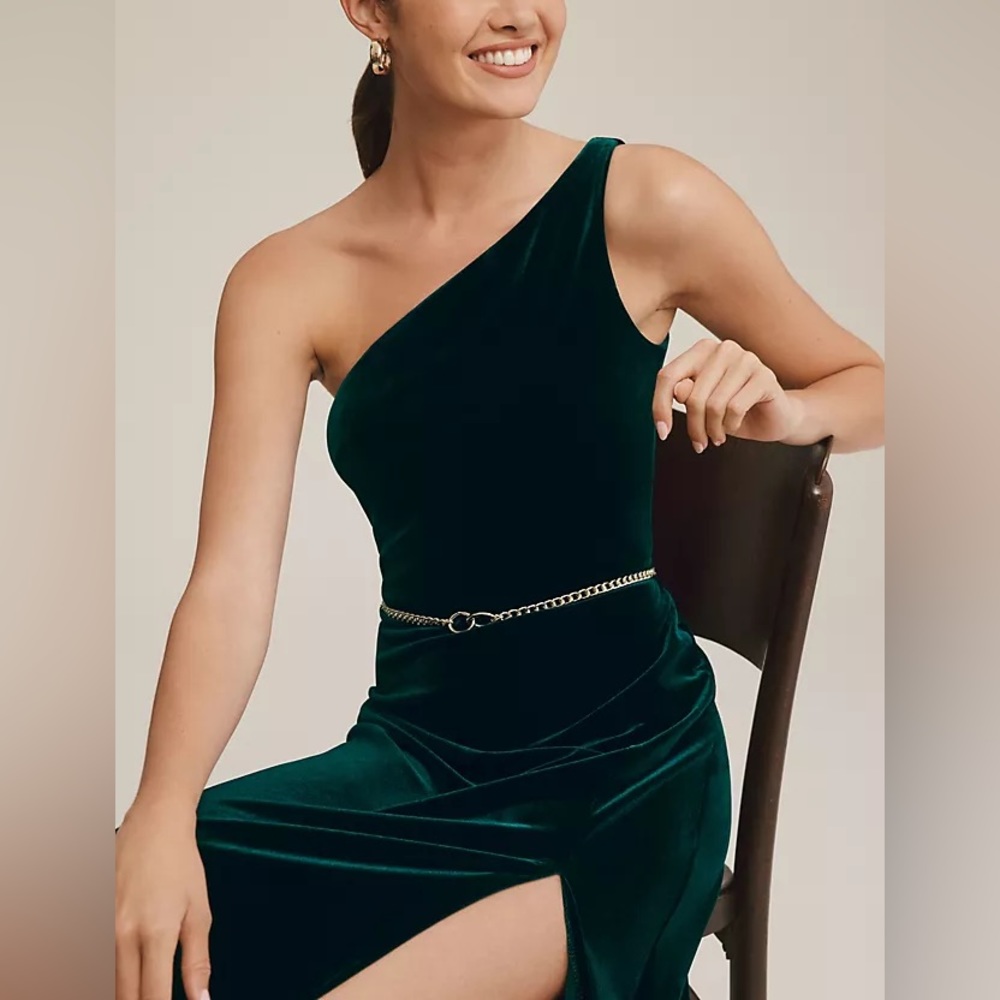 Jenny Yoo Anthropologie BHLDN Cybill One Shoulder Velvet Slit Maxi Gown - NWOT